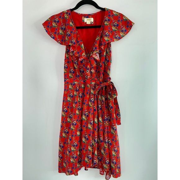 NWOT Anthropologie Rosalia Wrap Dress by Maeve Size 8 Red Ditsy Frill 6388 - Picture 6 of 16